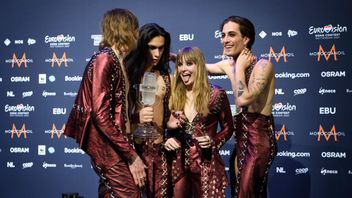 Italienska gruppen Måneskin vann lördagskvällens Eurovision-final i Rotterdam. Foto: Jessica Gow/TT. 