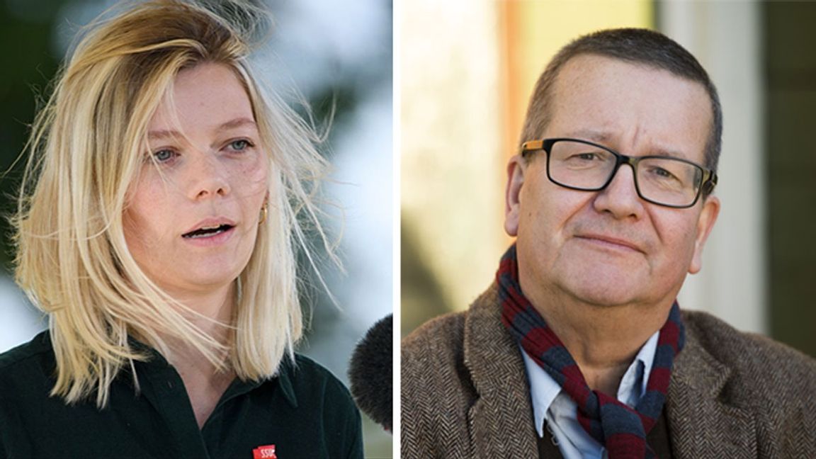 Förbundsordförande SSU, Lisa Nåbo och Sydöstrans politiske chefredaktör Stig-Björn Ljunggren. Foto: Henrik Montgomery/TT