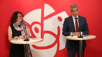 Energi- och digitaliseringsminister Khashayar Farmanbar (S) och Gabriella Lavecchia, fackförbundet SEKO:s förbundsordförande vid en pressträff. Foto: Ali Lorestani / TT