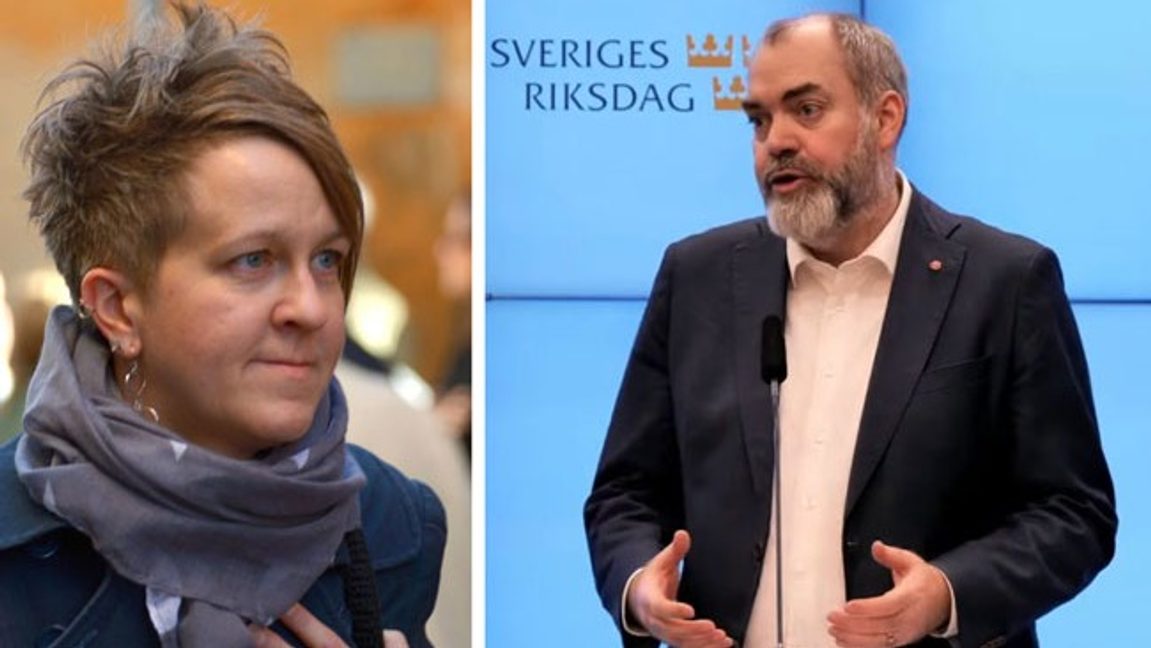 MP:s Ulrika Westerlund och S:s Fredrik Lundh Sammeli är oense om abortlagen. Foto: Johan Fredriksson (CC BY-SA 3.0) och skärmbild från Socialdemokraternas pressträff.
