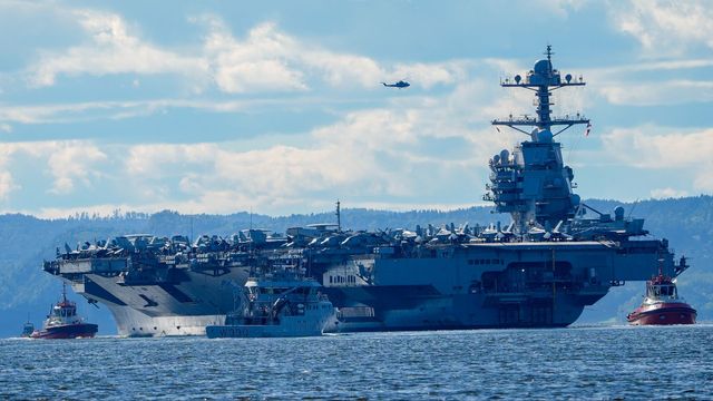 Hangarfartyget USS Gerald R Ford är döpt efter USA:s före detta president. Foto: Lise Åserud/NTB/TT