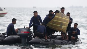 Dykare bärgar delar av flygplansvraket som störtade i närheten av Indonesiens huvudstad Jakarta i lördags. Foto: Achmad Ibrahim/AP/TT