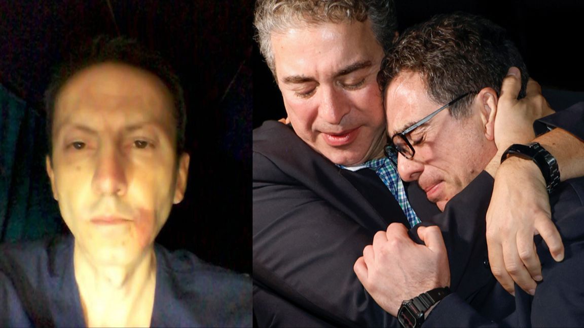 Ahmadreza Djalali till vänster, på den senaste bilden som han lyckats smuggla ut från Evinfängelset, dock tagen flera månader före hans hjärtinfarkt i maj. Till höger bild på Siamak Namazi efter att han frigetts och återvänt till USA. Privat/AP/TT