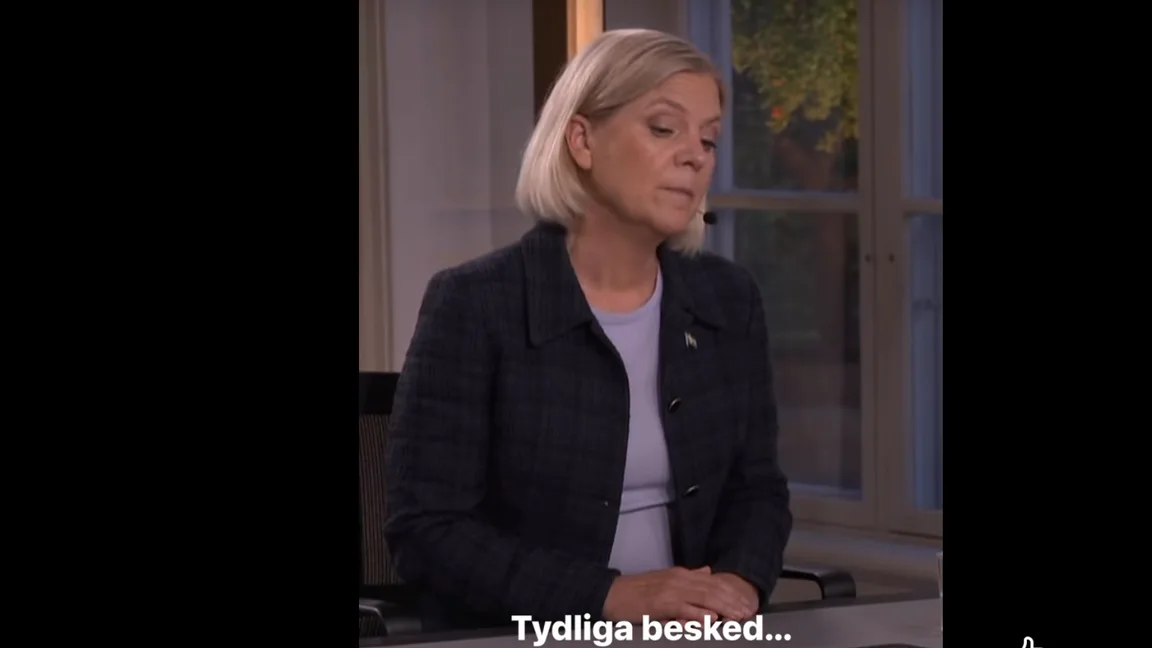 Magdalena Andersson vill utmåla sig som den som är stabil och kan ge tydliga besked. Foto: Skärmdump