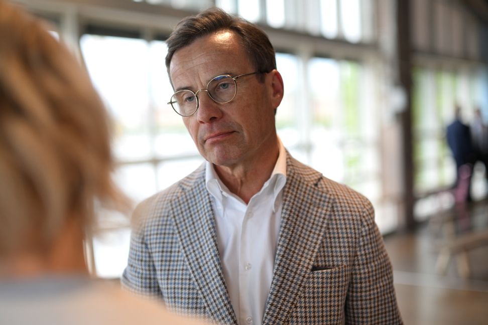 Statsminister Ulf Kristersson (M) kommenterar de dystra opinionssiffrorna för TT. Magnus Lejhall/TT