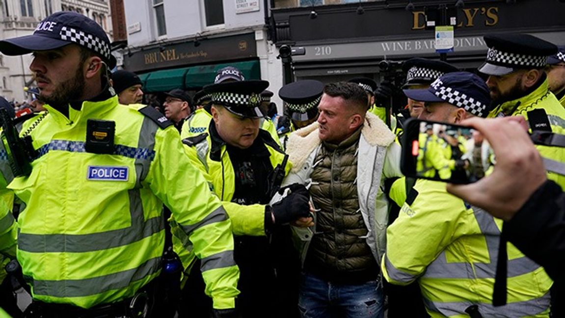 Tommy Robinson is arrested and pepper sprayed during a demonstration against anti-Semitism