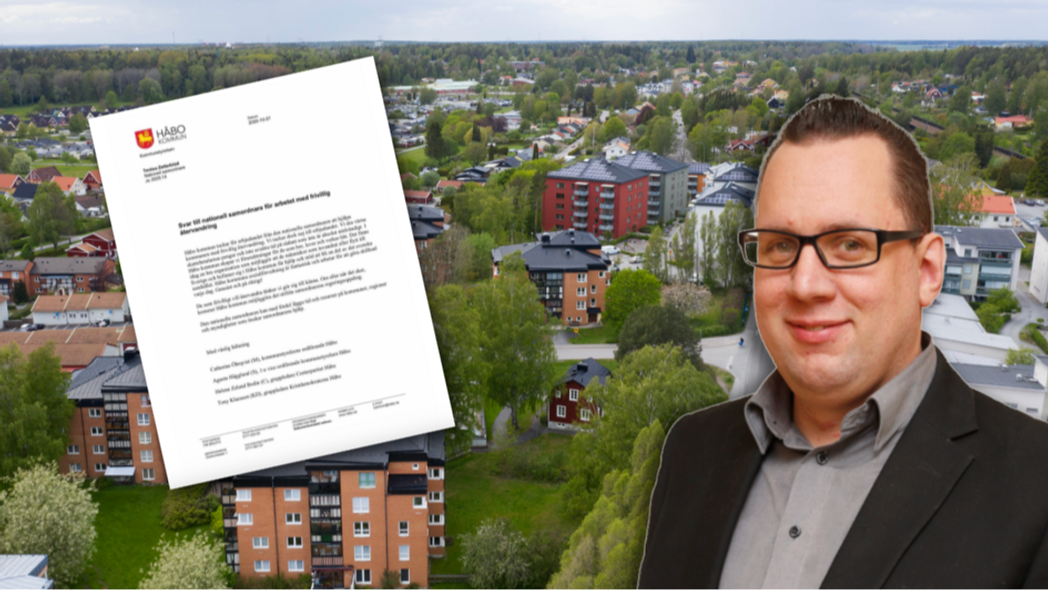 Tommy Lövgren (SD), kommunalråd i Håbo, kritiserar kommunens beslut att tacka nej till möte med den nationella samordnaren om återvandring. Foto: Skärmdump/Fredrik Sandberg/TT/Pressbild via Sverigedemokraterna