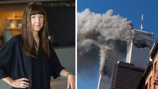 Vänster: arkitekt Sara Grahn Höger: Tvillingtornen som attackerades den 11 september 2001. Foto: Thomas Zaar/Richard Drew/AP/TT