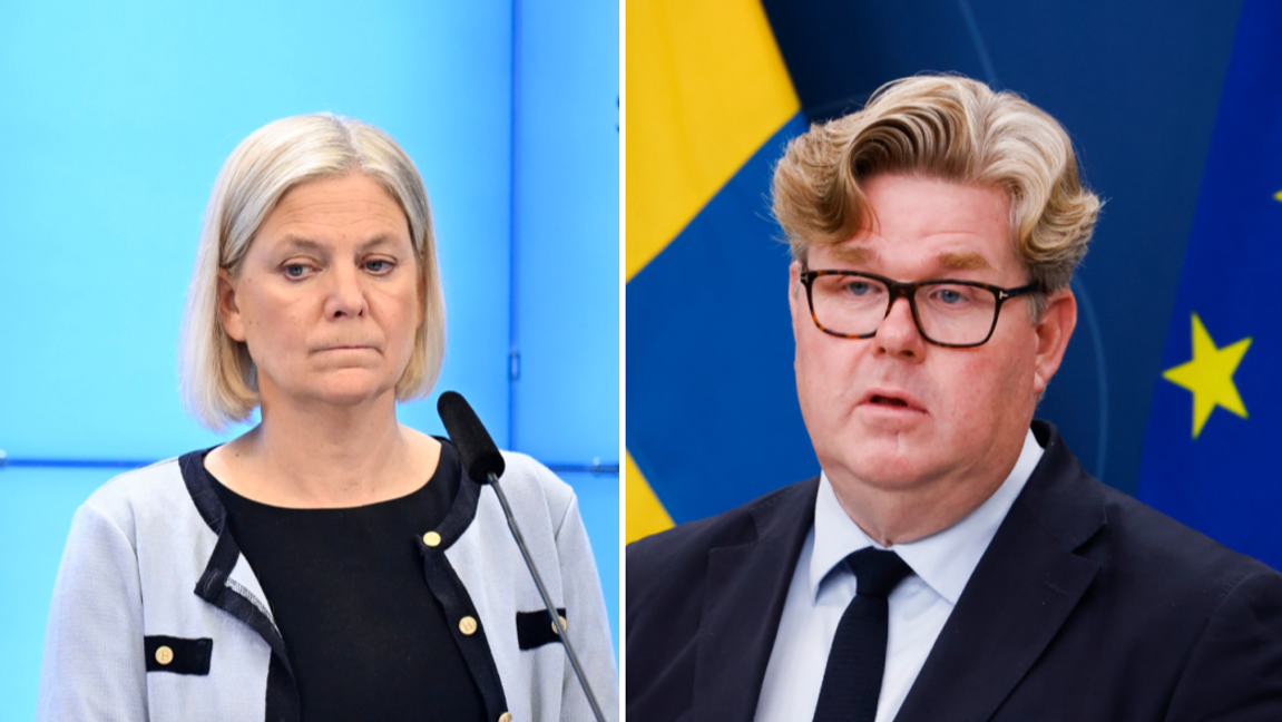 Magdalena Andersson (S) anklagas av Gunnar Strömmer (M) för att ha ljugit om gänginfiltration i Socialdemokraterna. Foto: Pontus Lundahl/Cornelia Nordström/TT