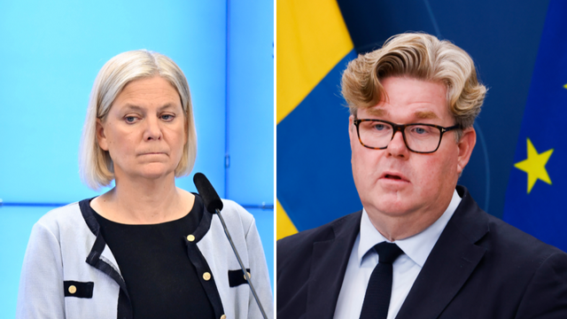 Magdalena Andersson (S) anklagas av Gunnar Strömmer (M) för att ha ljugit om gänginfiltration i Socialdemokraterna. Foto:  Pontus Lundahl/Cornelia Nordström/TT