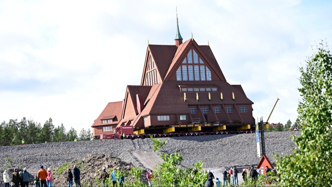 Kiruna kyrka har flyttats fem kilometer från sin gamla plats till nya Kiruna centrum. Fredrik Sandberg/TT