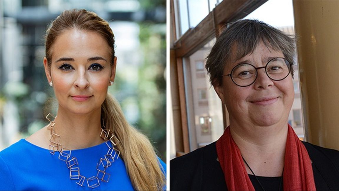 Alice Teodorescu Måwe (till vänster) och Vänsterpartiets kanslichef Marie Antman (till höger, inte tjänstemannen som var inblandad i bråket) har olika bilder av förloppet. Foto: Caisa Rasmussen/TT/Pressbild
