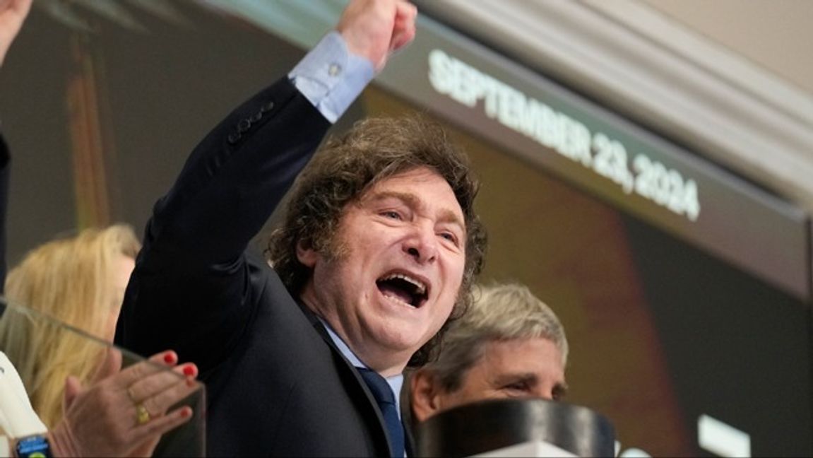 Javier Milei öppnade under hösten börsen i New York. Arkivbild. Foto: Seth Wenig/AP