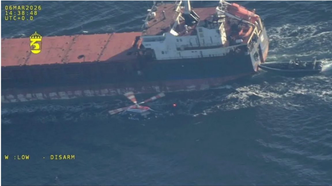 Lastfartyget Caffa som Kustbevakningen bordade på fredagen. Foto: Kustbevakningen