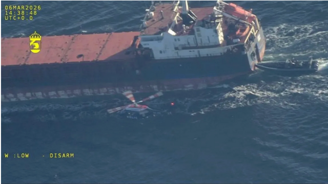 Lastfartyget Caffa som Kustbevakningen bordade på fredagen. Foto: Kustbevakningen