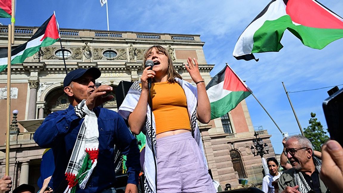 Greta Thunberg talar vid demonstrationen den 14 juni. Foto: Jonas Ekströmer/TT
