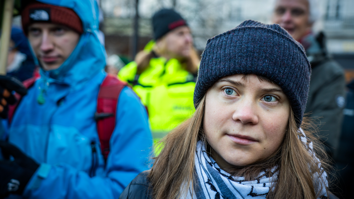Greta Thunberg under en protest utanför Stortinget i Norge i februari. Foto: Ole Berg-Rusten/NTB/TT