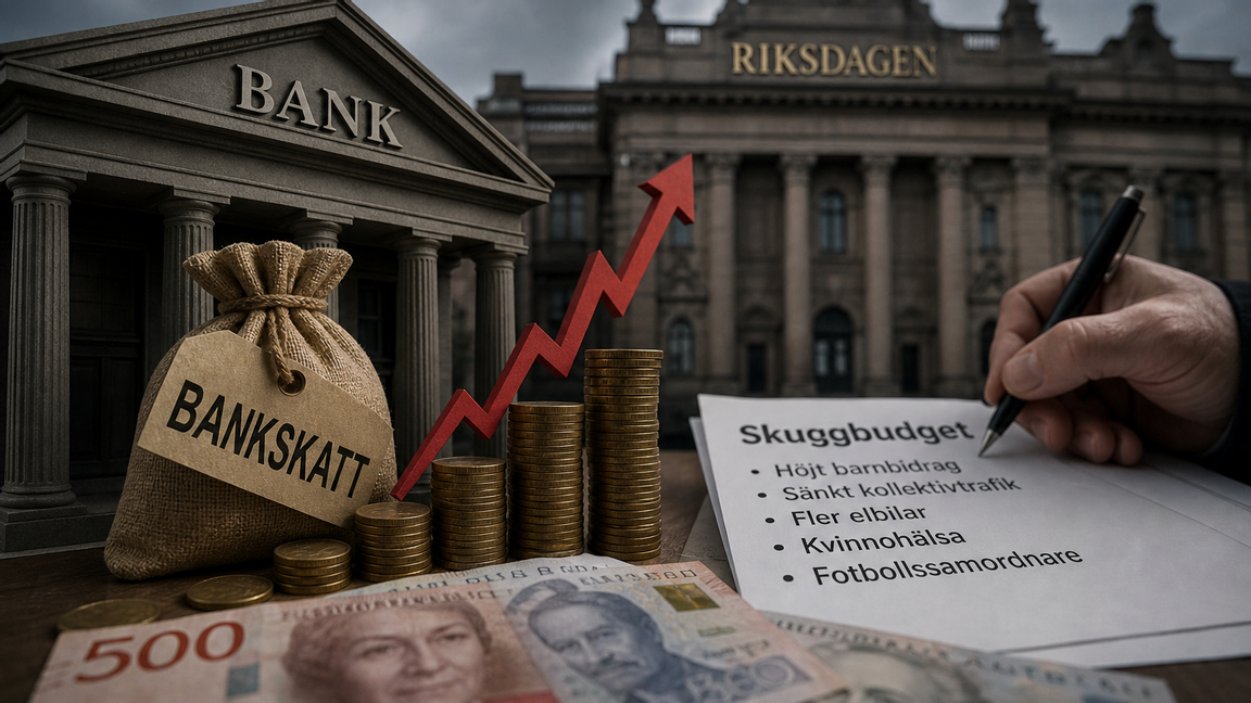 Bankskatten är ett försök att skapa en illusion av att du får, men andra betalar. Bild: AI