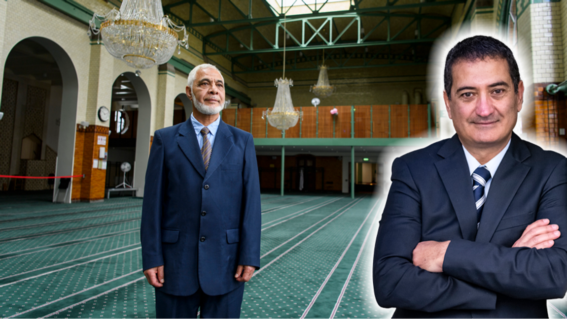 Stockholms moské och dess imam Mahmoud Khalfi. Foto: (Egyptson) Johan Nilsson/TT (Khalfi) Oscar Olsson/TT