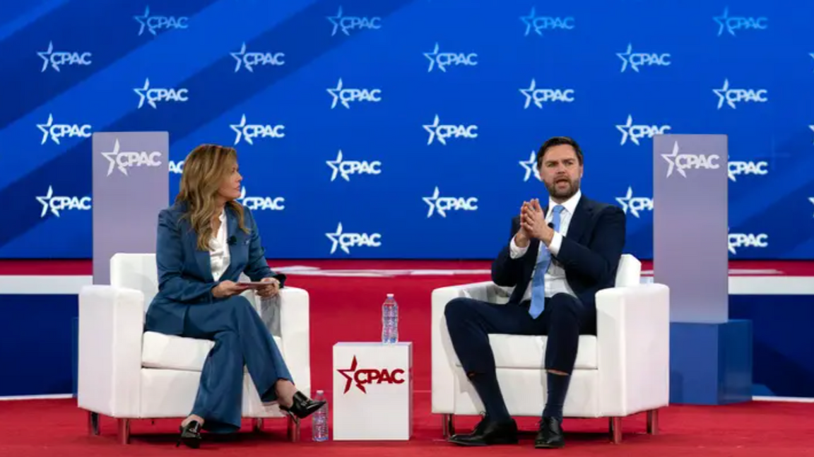 USA:s vicepresident JD Vance under Conservative Political Action Conference på torsdagen 20 februari. Foto: Jose Luis Magana/AP/TT