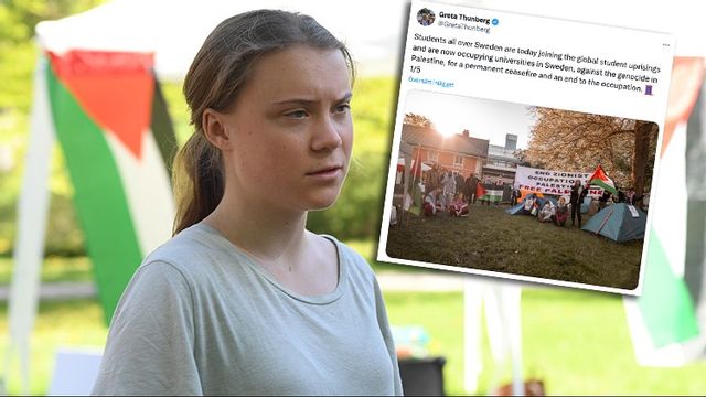 Greta Thunberg vid tältlägret vid Stockholms universitet. Foto: Emil Davidson/TT/X