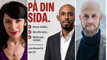 F.v. Amineh Kakabaveh, Mohamed Abdukardir Ali (V) och Carl-Oskar Bohlin (M). Foto: Gabriel Liljevall, CC BY 3.0/Vänsterpartiet/Tom Samuelsson, CC BY-SA 4.0.