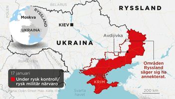 Områden i Ukraina under rysk kontroll eller med rysk militär närvaro den 17 januari. Grafik: ANDERS HUMLEBO/TT