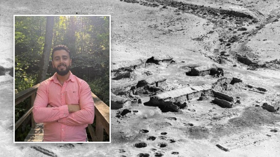 I bakgrunden byn Batarshah i norra Irak, som förstördes under massakern. Bild: Privat/Public Domain
