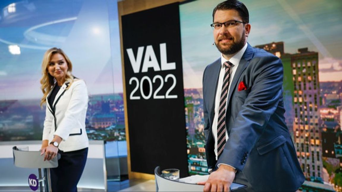 Jimmie Åkesson (SD) och Ebba Busch (KD). Foto: Fredrik Persson/TT.
