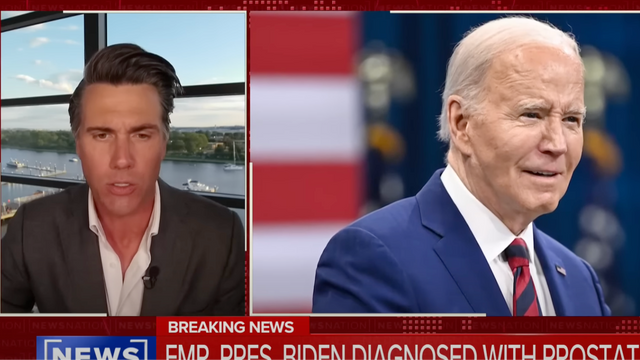 NewsNations inrikeskorrespondent Leland Vittert (till vänster) diskuterar Joe Bidens prostatacancerdiagnos. Nu ifrågasätts varför sjukdomen, som tar flera år att utvecklas, inte upptäcktes under presidenttiden. Foto: Skärmdump via NewsNation/YouTube