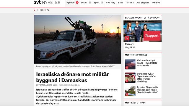 Svt får det att se ut som om det vore Israel som dödat 250 personer i Syrien. 