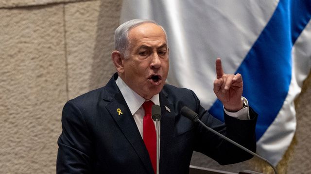 Israels premiärminister Benjamin Netanyahu i Israels parlament, knesset, i Jerusalem i veckan. Ohad Zwigenberg/AP/TT