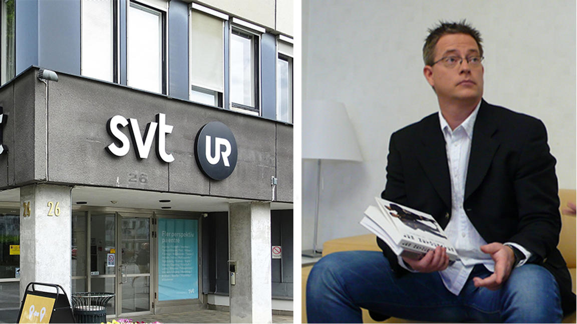 Författaren Jan Söderqvist. Foto: Raphaël Labbé from Paris, France  Creative Commons Attribution-Share Alike 2.0. SVT-huset. Foto: Holger.Ellgaard  Creative Commons Attribution-Share Alike 4.0