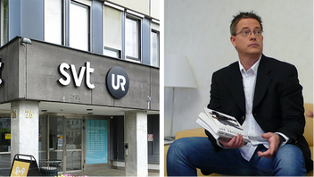 Författaren Jan Söderqvist. Foto: Raphaël Labbé from Paris, France  Creative Commons Attribution-Share Alike 2.0. SVT-huset. Foto: Holger.Ellgaard  Creative Commons Attribution-Share Alike 4.0