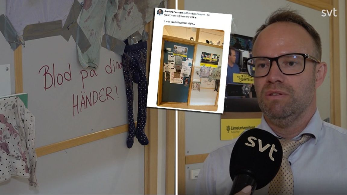 Anders Perssons kontor vandaliserades. Foto: SVT/X