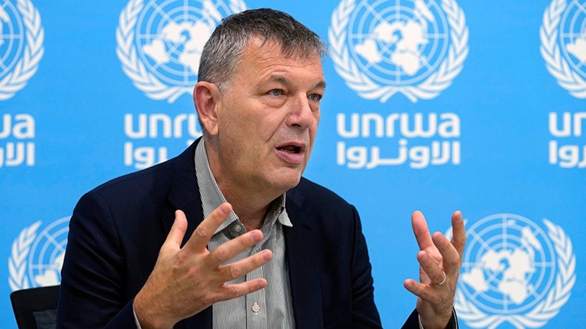 UNRWA:s chef Philippe Lazzarini vid en presskonferens. Foto: Bilal Hussein/AP/TT