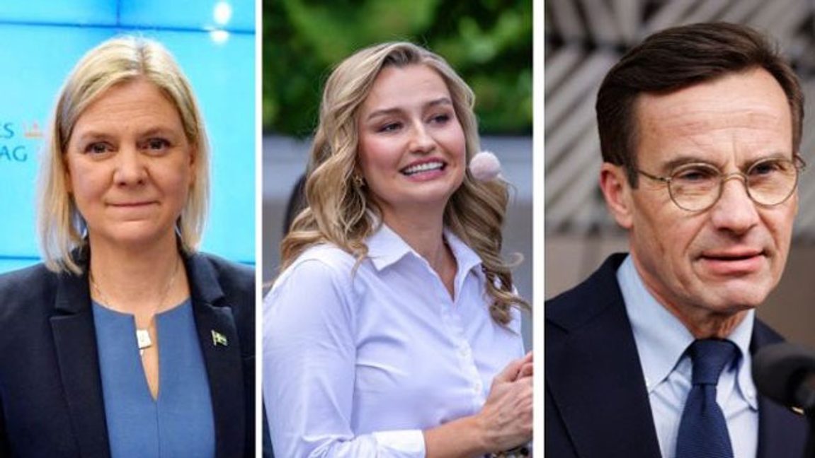 Magdalena Andersson (S), Ebba Busch (KD) och Ulf Kristersson (M). Montage. Foto: Adriel.seb, CC BY-SA 4.0/Bene Riobó, CC BY-SA 4.0/© European Union, 2026, CC BY 4.0.