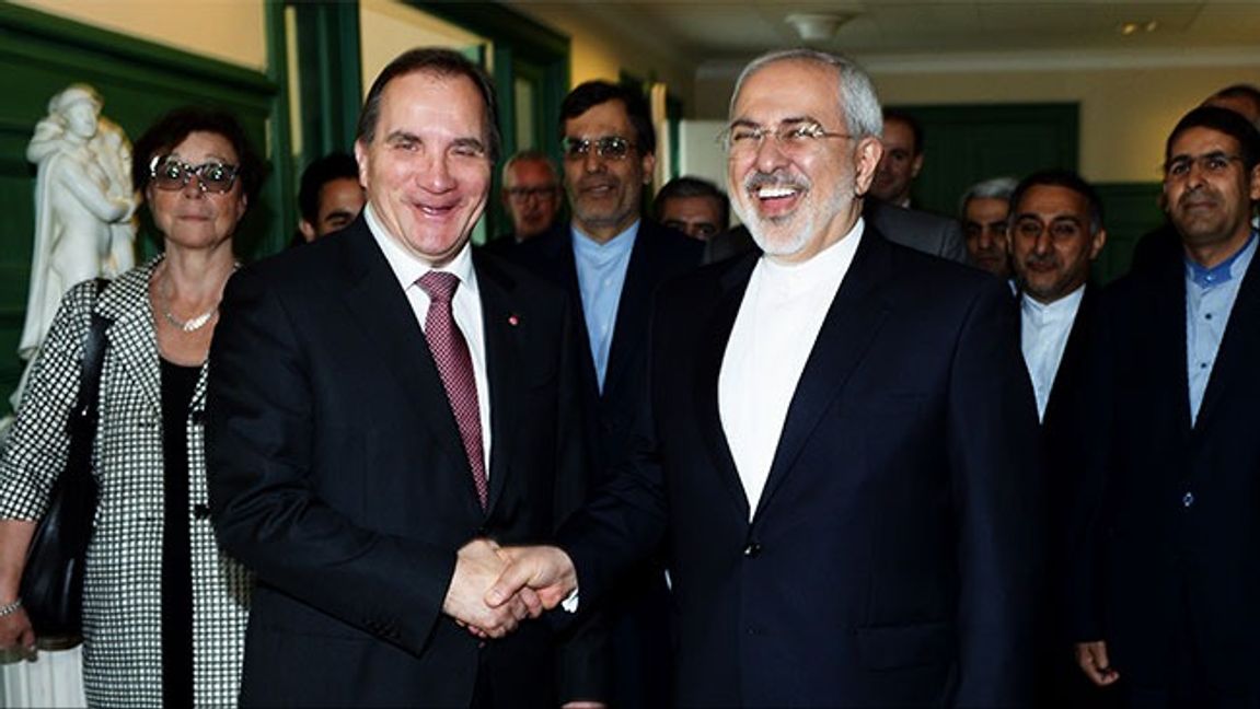Dåvarande tatsminister Stefan Löfven (S) tar emot Irans utrikesminster Mohammad Javad Zarif i Rosenbad. Foto: Fredrik Sandberg / TT 