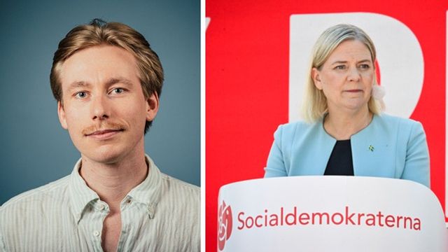 Albin Zettervall, Timbro (t.v.), och Socialdemokraternas partiledare Magdalena Andersson (t.h.). Foto: Timbro/Pressbild och Christine Olsson/TT.