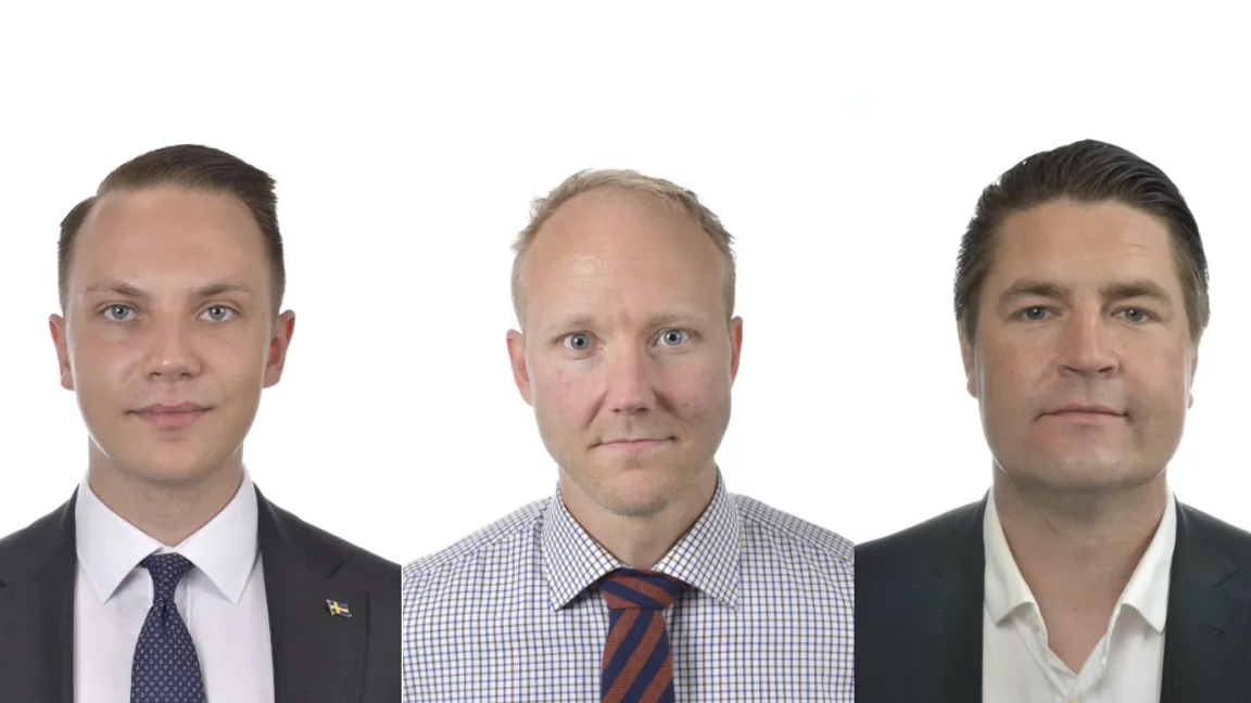 Från vänster: Tobias Andersson, Ludvig Aspling och Oscar Sjöstedt flyttas alla till nya utskott. Foto: Sveriges riksdag