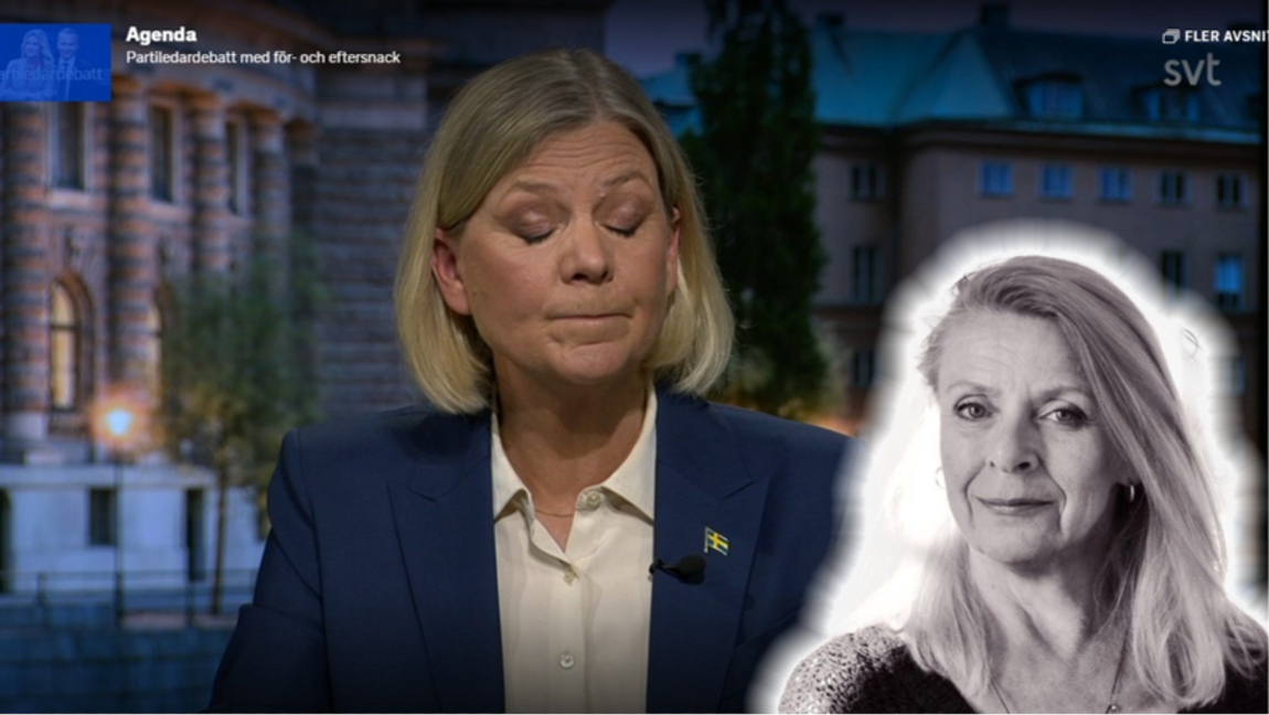 ”Sex tusen kronor mer i skattesänkningar till er själva!” Foto: SVT Agenda, 03-05-2026