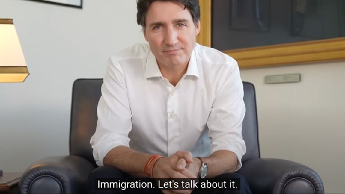 Justin Trudeau meddelar omläggning av Kanadas migrationspolitik på Youtube. Foto: Justin Trudeau/Youtube