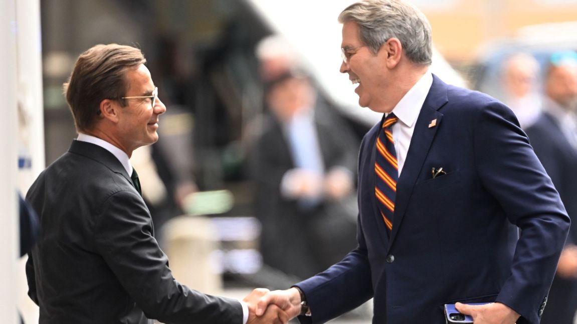 Sveriges statsminister Ulf Kristersson och USA:s finansminister Scott Bessent. Foto: Fredrik Sandberg/TT