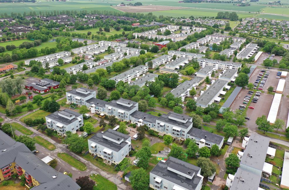 Flygbild över stadsdelen Skäggetorp, Linköping. Ett av de områden i Sverige som kämpar med sina integrationsproblem. Foto: Jeppe Gustafsson.