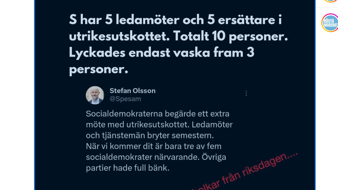 Stefan Olsson, ledamot för M, är kritisk till Socialdemokraternas närvaro vid mötet de hade begärt. Foto: Twitter