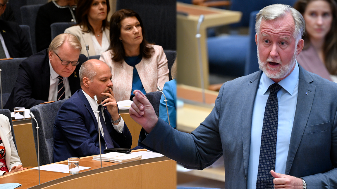 Liberalernas Johan Pehrson kritisk mot resultatet efter missförtroendevotumet. Foto: Henrik Montgomery/TT