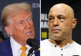 På det vänstra fotot syns Donald Trump, i det högra Joe Rogan. Arkivbild. AP/TT