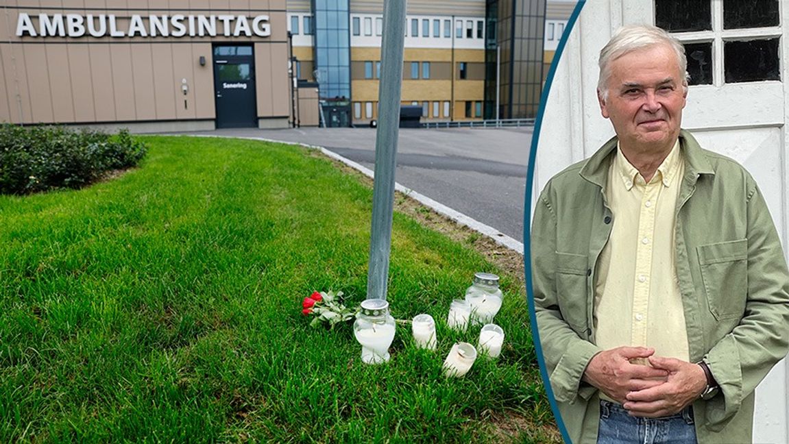 Till vänster: Blommor och ljus utanför ambulanssjukvården i Hudiksvall efter att en kvinnlig ambulanssjukvårdare blivit dödad i tjänsten i Harmånger Nordanstig kommun. Foto: Mats Andersson/TT/Privat