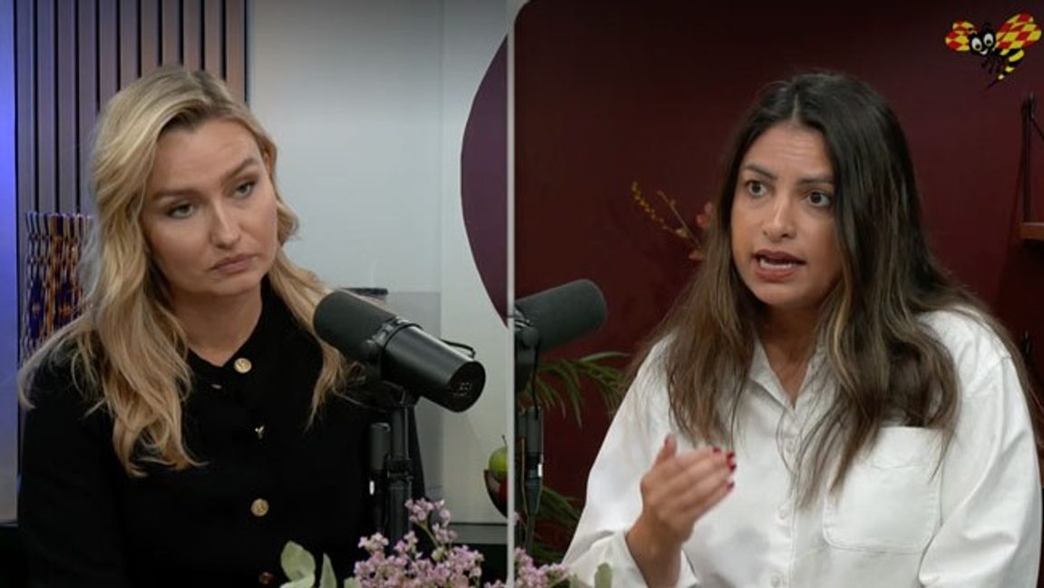 Ebba Busch (KD) och Nooshi Dadgostar (V). Foto: Skärmbild från Expressen.