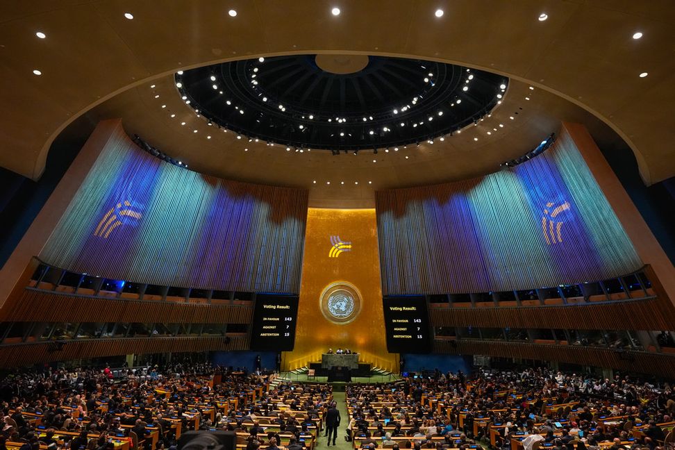 FN:s generalförsamling röstar om en tvåstatslösning på fredagen. Arkivbild. Foto: Frank Franklin II/AP/TT